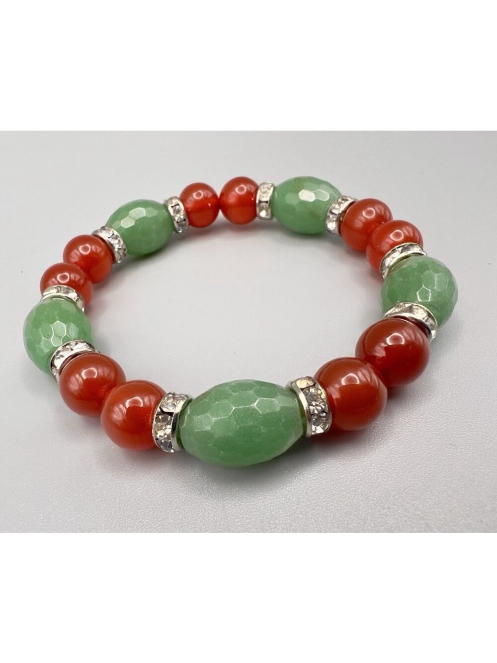 KALIFANO Faceted Aventurine & Carnelian Gemstone Stretch Bracelet